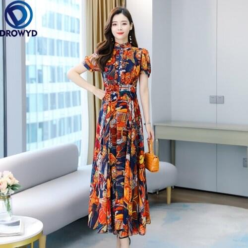 Summer Vintage Boho Print Chiffon Beach Vacation Long Sundress 2021 Oversize Boho Maxi Dress Women Bodycon Elegant Party Vestido