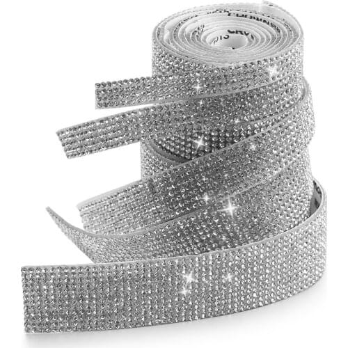 1 Yard Self-Adhesive Crystal Sticker Rhinestone Ribbon Trim Tape Sticker DIY Iron On Appliques Sewing Accessories for Dress Shoe