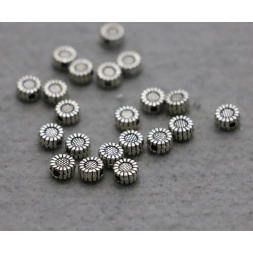 10PCS Hot wholesale Round Sunflower Fittings for Accessory Jewelry Making Design separate beadsSilver-plate DIY Hardware Metal