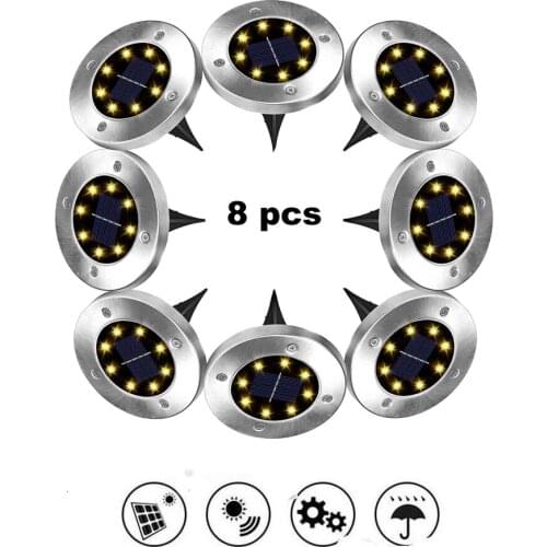2-8pcs 8 led Solar Power Buried Stair Light 8LEDS Outdoor Garden Pathway Floor Deck Solar Disk Light Landscape Solar Ground Ligh