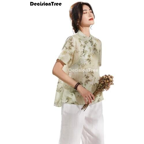 2021 chinese traditional women vintage floral print qipao tops oriental clothing hanfu tee shirt qipao cheongsam tang blouse