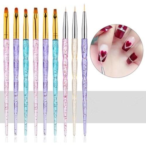 3/5Pcs/pack Colorful Nail Pen Phototherapy Drawing Line Painted Pen Glittering Flat Head Blooming Carved Painting Brushes Set