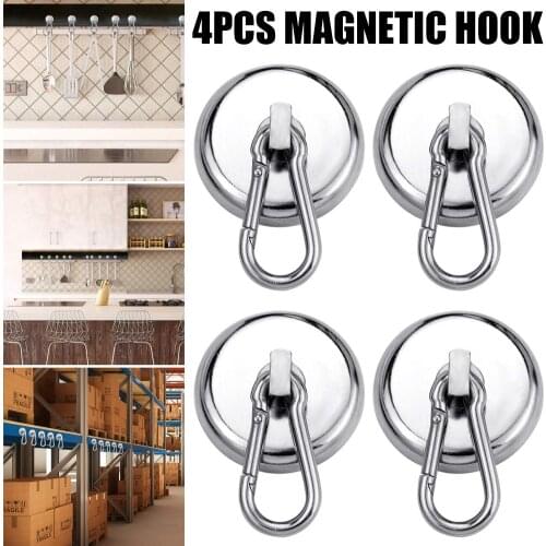 Magnetic Hooks Strong Heavy Duty Neodymium Magnet Hooks with Swivel Carabiner Hook for Refrigerator 4pcs