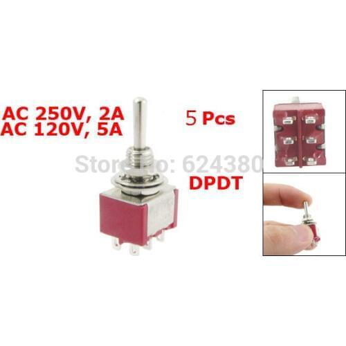 5 Pcs / Lot x AC 250V/2A 120V/5A ON/Off/ON Non Lock 3 Three Position DPDT 2P2T DP2T Momentary Toggle Switch 6 Pin 6mm Mounting