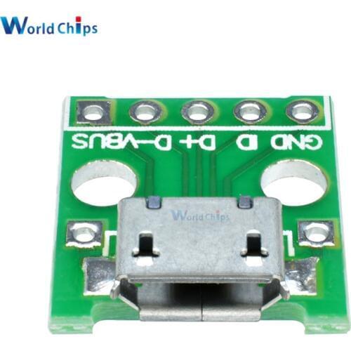 50Pcs MICRO USB To DIP Adapter 5Pin 2.54mm Dip Female Connector Micro Usb Type PCB Pinboard Converter