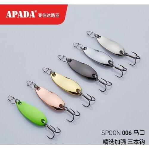 APADA Spoon 006 Tinplate 5g/7.5g 34-39mm Treble Hook Multicolor Zinc alloy Metal Spoon feather Fishing Lures bass