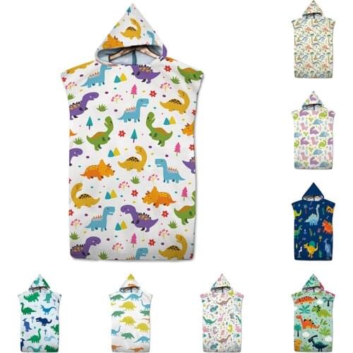 Printed Cartoon Dinosaur Microfiber Fabric Bath Towels Beach Towel Changing Bathrobe Cloaks Hooded Swimming Gym Fitness Towels