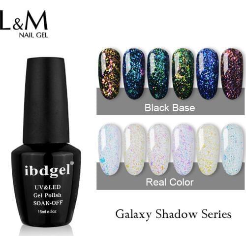 6 Bottles ibdgel Glitter Shiny Nail Gel Lacquer Shiny 15ML Galaxy Nail Art Gel Polish Varnish UV LED Gel Polish