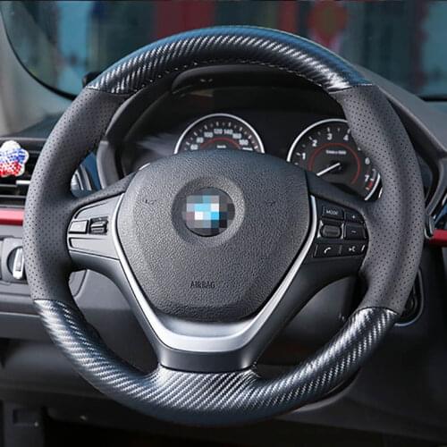 3D Carbon Fiber&Black Hole Leather Steering Wheel Hand Sewing Wrap Cover Fit For BMW 3 Series 320Li 2013-2017