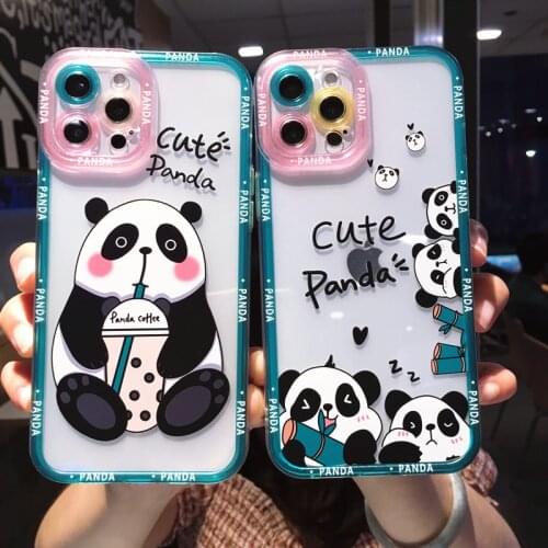 Cute Cartoon Animal Panda Bear Phone Case For iPhone 12 Pro Max 11 X XS XR 7 8 Plus SE2020 Transparent Soft TPU Shockproof Cover
