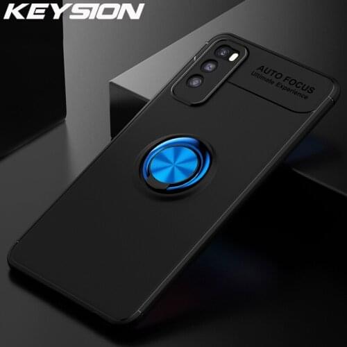 KEYSION Shockproof Case For Huawei Enjoy Z 5G Soft Silicone Magnetic Metal Ring Stand Phone back cover for Huawei Enjoy 20 Pro