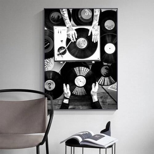 Black and White Vintage Music Records Wall Art Canvas Painting Posters and Prints Wall Pictures for Living Room Home Decor