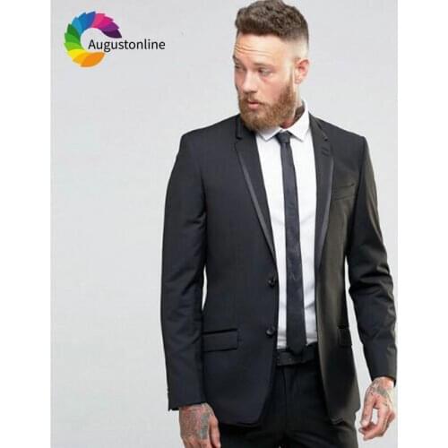 Black Men Suits Wedding Groom Wear Tuxedos Slim Fit 2 Pieces (Jacket+Pants) Bridegroom Suits Best Man Blazer Custume Homme