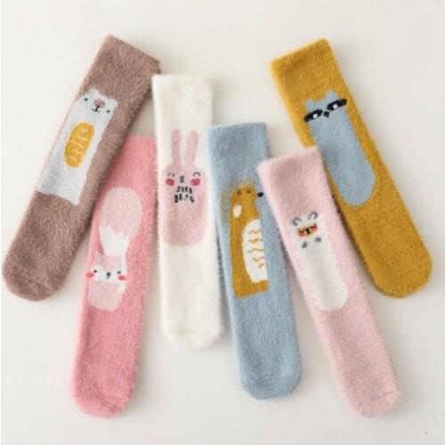 0-8 Years Baby Girls Stockings Pantyhose Cartoon Animal Print Furry Warm Knee High Socks Autumn Winter Kids Socks Tights