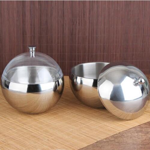 Double-layer spherical buffet sauce bowls with lid seasoning mixing ice Bucket salad bowl food storage bowl 1.5L