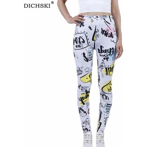 DICHSKI Letter Print Skinny Leggings Workout High Waist Push Up Mujer Fitness Elasticity Breathable Ankle-Length Polyester Pants