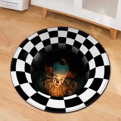 Geometric Area Rug Living Room Home Round Carpet Bedroom Decor Floor Rug Hallway Bedside Mat For Kid 3D Grid Bottomless Hole Mat