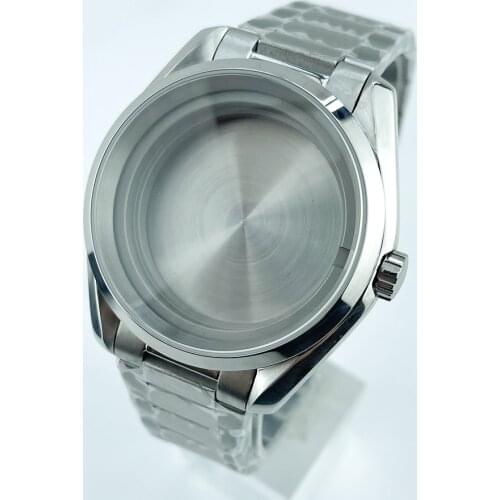 HQ 10ATM WR 41MM Double Domed Sapphire Crystal Stainless Steel Watch Case Fit Aqua Terra Style Mens Watch For NH35A Mov't