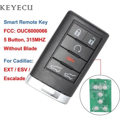 Keyecu Smart Remote Car Key 6 Buttons 315MHz for Cadillac Escalade ESV EXT 2007 2008 2009 2010 2011 2012 2013 2014 OUC6000066