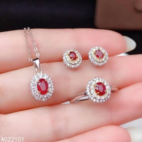 KJJEAXCMY fine Jewelry 925 sterling silver inlaid natural ruby girl popular pendant ring earring set support test hot selling