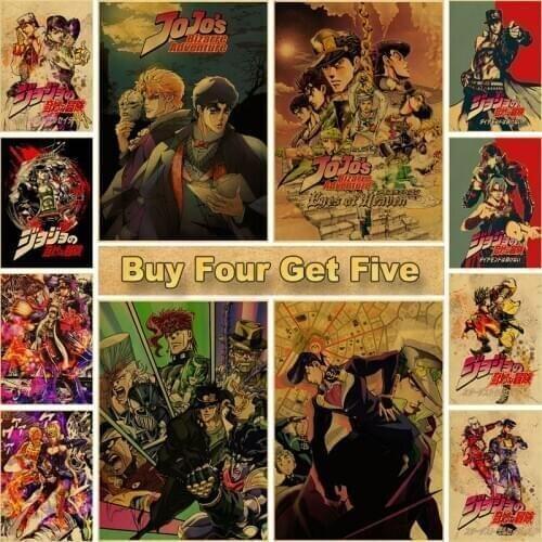 Classic Anime JoJos Bizarre Adventure Poster Retro JOJO Anime Poster Wall Art Painting for Living Room Bar Cafe Decor