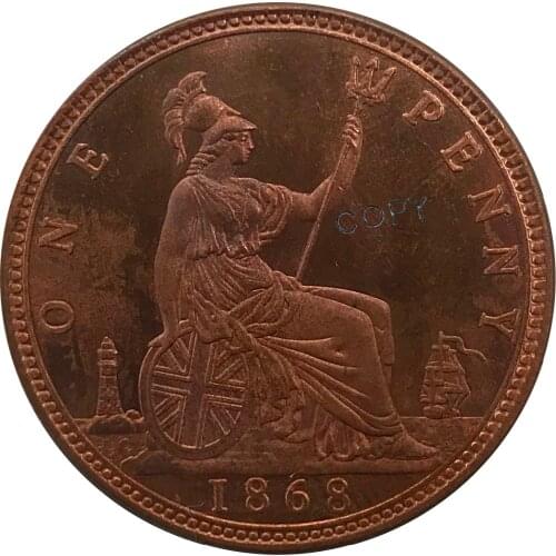 1868 United Kingdom 1 Penny Victoria 2nd portrait Red Copper collectibles Copy Coin