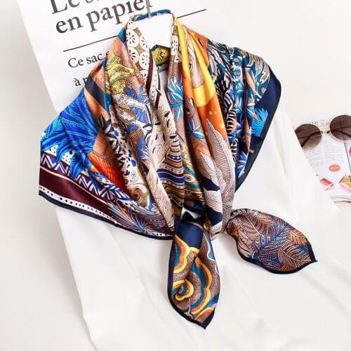 100% Silk Square Scarves Women 2021 Printed Wrap Hangzhou Silk Bandana Foulard Femme Kerchief 14mm Real Silk Neck Scarf 88*88cm