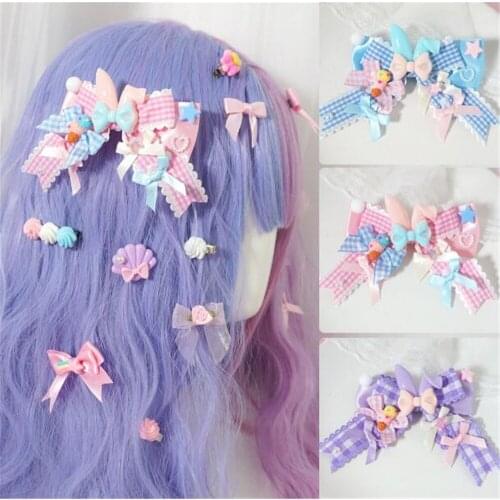 Sweet Lolita Kawaii Rabbit Bow Hair pin Headwear Side clip Girl Cute Hair Clip Headdress B1485