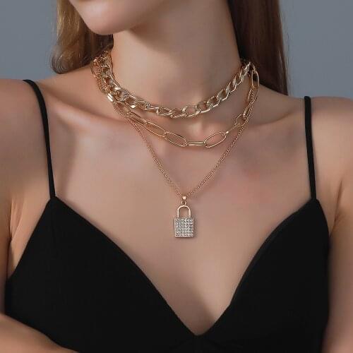 Layered Chain Necklace Neck Chains Lock Pendant Jewelry For Women Punk Choker Padlock Goth Jewelry Aesthetic Accessories