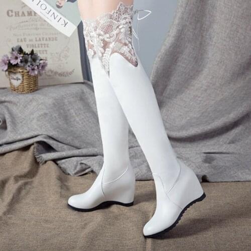 Fashion Women Over The Knee Boots white Long Boots For Female Wedges Thigh High Female Bootis Ladies Boots Womens Spring Shoes