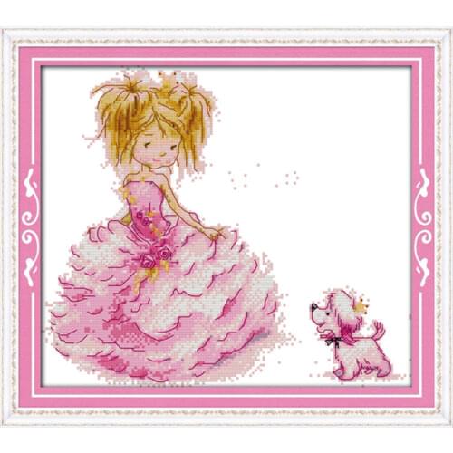 The little princess and little dog cross stitch kit 14ct 11ct count print canvas stitching embroidery DIY handmade needlework