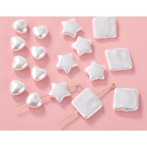 New 50pcs/lot heart/square/star shape plastic/Imitation pearls beads charms diy jewelry earrings/necklace pendant accessory
