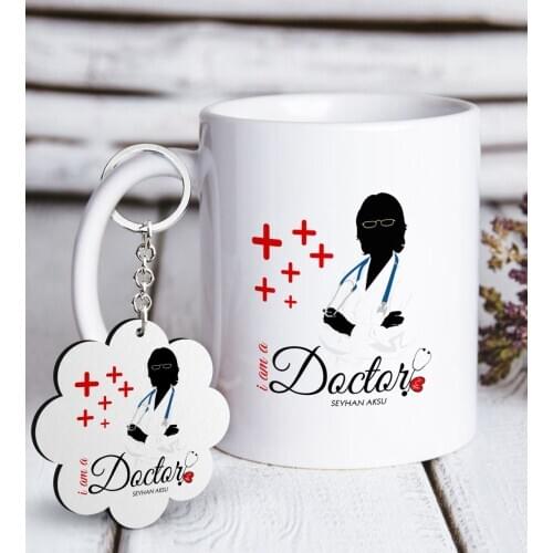 Personalized Professional Doctor White Mug and Keychain Gift Seti-1