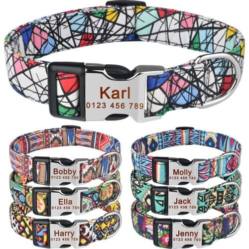 Personalized Dog Collar Custom Free Engraved Name Collar Nylon Plaid Boy Girl Unisex Dogs Collar Small Large Product Dog Collars