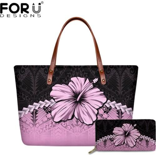 FORUDESIGNS Polynesian Tribal Flower Pattern Print Handbags for Woman Large Capacity Lether PU Bags Brief Style Fashion Hand Bag