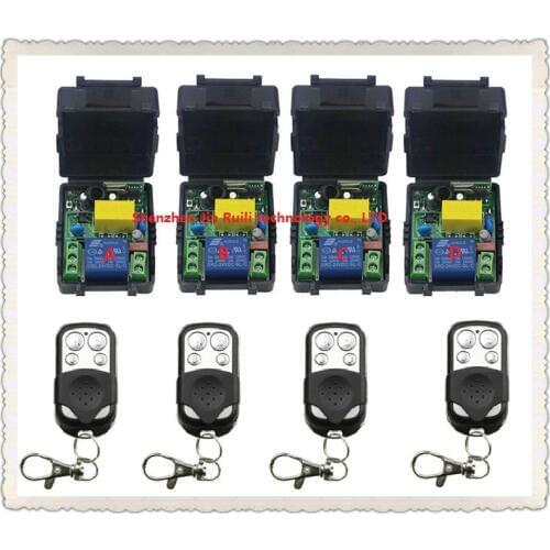 AC 220 v 1 ch RF Wireless Push Remote Control Light Switch System 4 receiver +4 waterproof transmitter