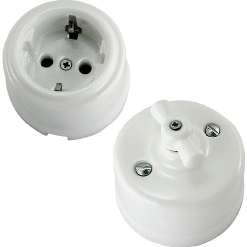 Rotary Vintage Porcelain Light Switch and Ceramic Wall Germany Socket Outlet with Earthing