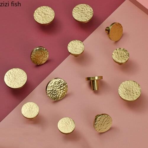 Golden Texture Cabinet Pulls Single Hole Door Knob Brass Handles for Furniture Nightstand Drawer Knobs Closet Hooks Door Handle