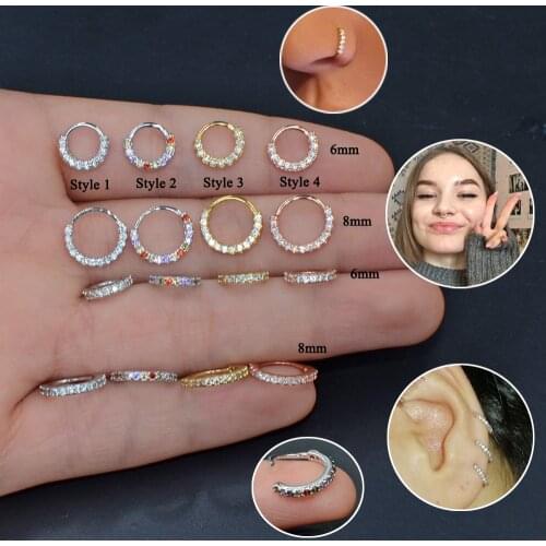1PC Cz Nose Hoop Nostril Ring Flower Helix Cartilage Tragus Earring Cz Cartilage Huggie Earring Piercing Body Jewelry 18g