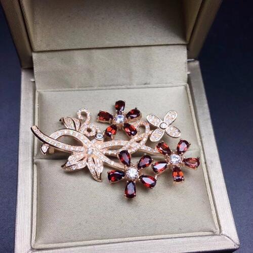 Dual-use style, 925 silver natural garnet brooch, swan, gem quality, novel wearing
