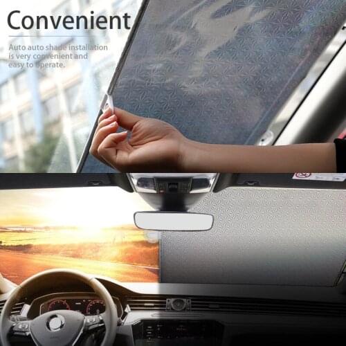 1Pc PVC Universal Car Front Windshield Retractable Sun Shade Heat Insulation Curtain Retractable Cover Sun-proof Block