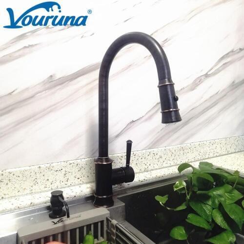 Vouruna Oil Rubbed Bronze Pull Out Kitchen Faucet Swivel Sink Mixer Tap ORB Solid Brass