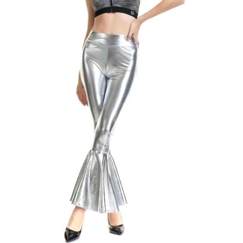Adult Dance Pants Costumes Singer Trousers Shiny Metallic Bell-bottoms Flared Long Pants Disco Pants Ballroom Party Dancewear