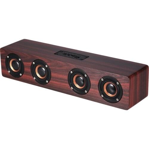 W8 Red Wood Grain Bluetooth 4.2 Four Louder speakers Super Bass Subwoofer Hands-free with Mic 3.5mm AUX-IN TF Card for Home