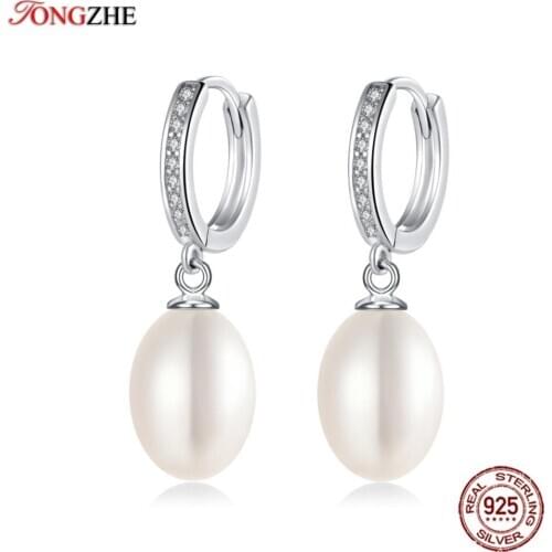 TONGZHE Fashion Wedding Big Natural Freshwater Pearl 100% 925 Sterling Silver Earrings For Women Jewelry Elegant Accessories