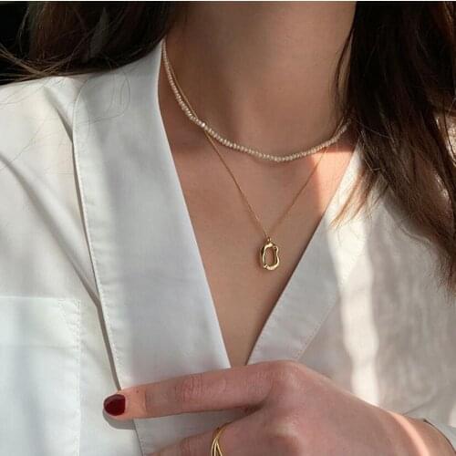 925 Sterling Silver Minimalist Irregular Oval Charm Necklace Geometric Clavicle Chain Necklace For Women S-N569