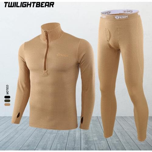 Winter Mens Thermal Underwear Suit Fleece Warm Breathable Sport Tactical Underwear Set Men Elastic Quick Drying Long Johns AJ154