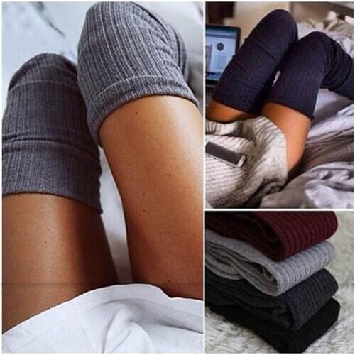Winter Thick Warm Women Knit Crochet Soft Cotton Long Socks Thigh High Stockings