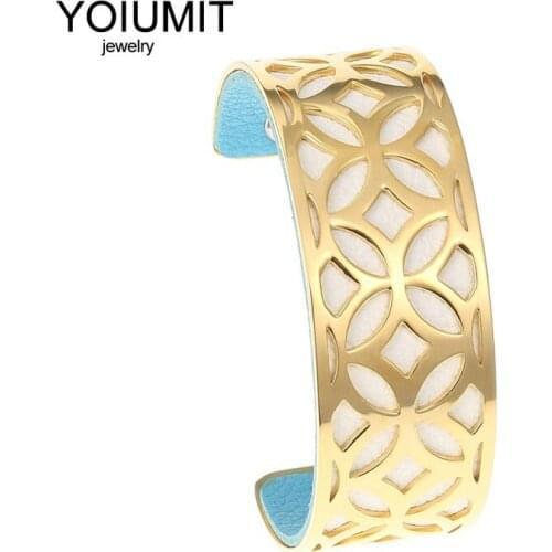Yoiumit Gold Bangles For Women Jewelry Cuff Manchette Stainless Steel Bracelet Interchangeable Leather Bangles