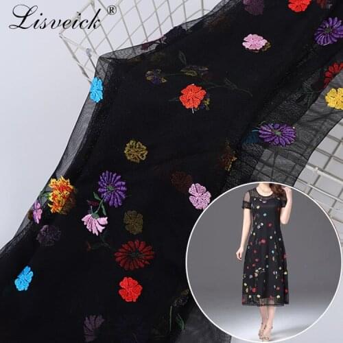1meter/lot 135cm diy net yarn embroidery lace fabrics Small broken flower dress net cloth embroidered fabrics French lace fabric